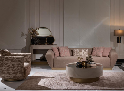 Sofa set 3-seater sofa, armchair, coffee table, dresser, beige fabric, 5-piece set